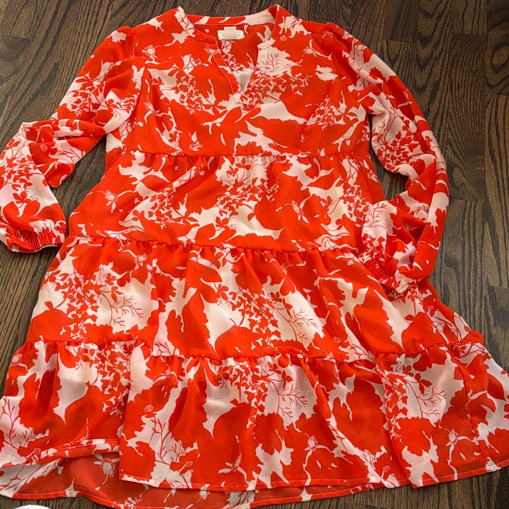Orange and White Floral Tiered Dress